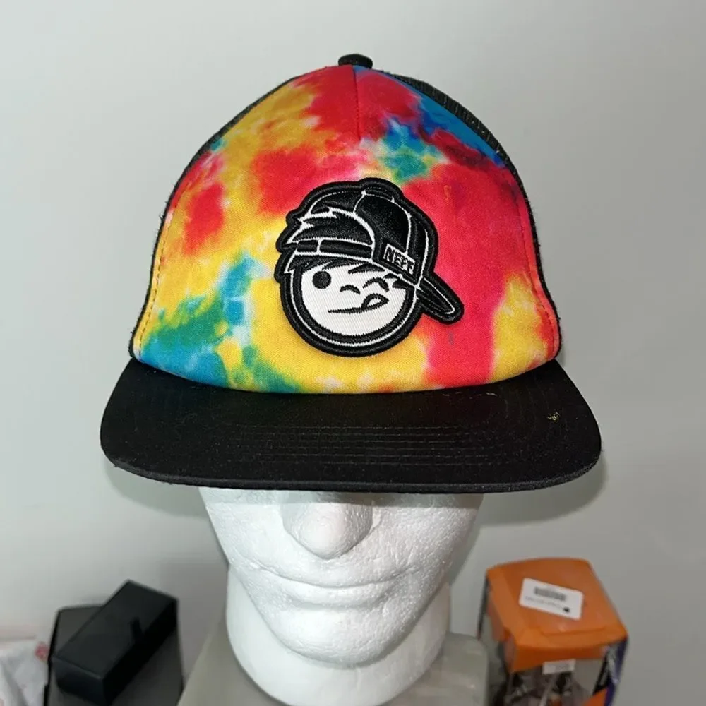 Kids youth rainbow tie-dye Black Neff Jordy snapback mesh trucker cap hat- Rare